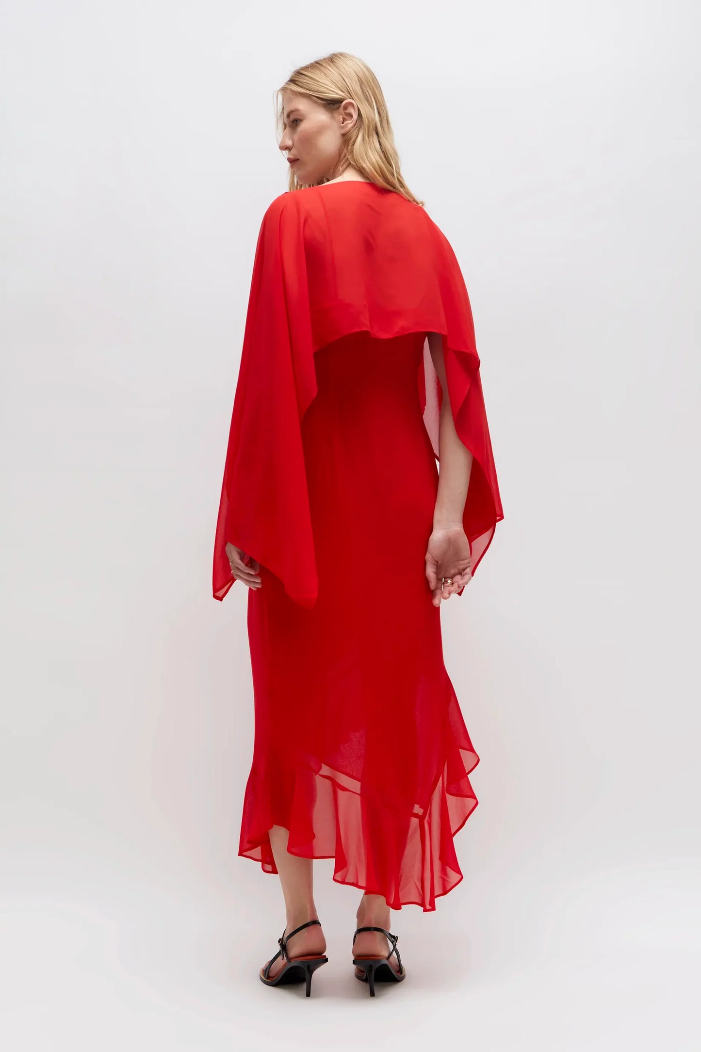 RED CHIFFON MULTI-POSITION CAPE