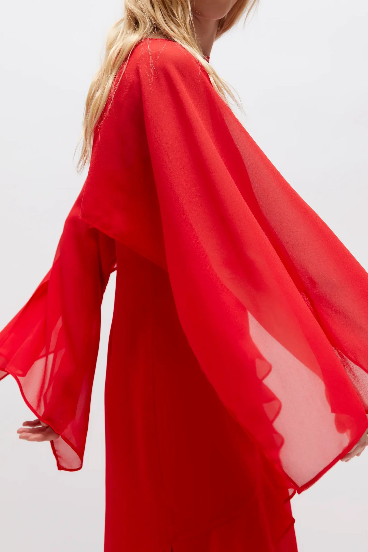 RED CHIFFON MULTI-POSITION CAPE