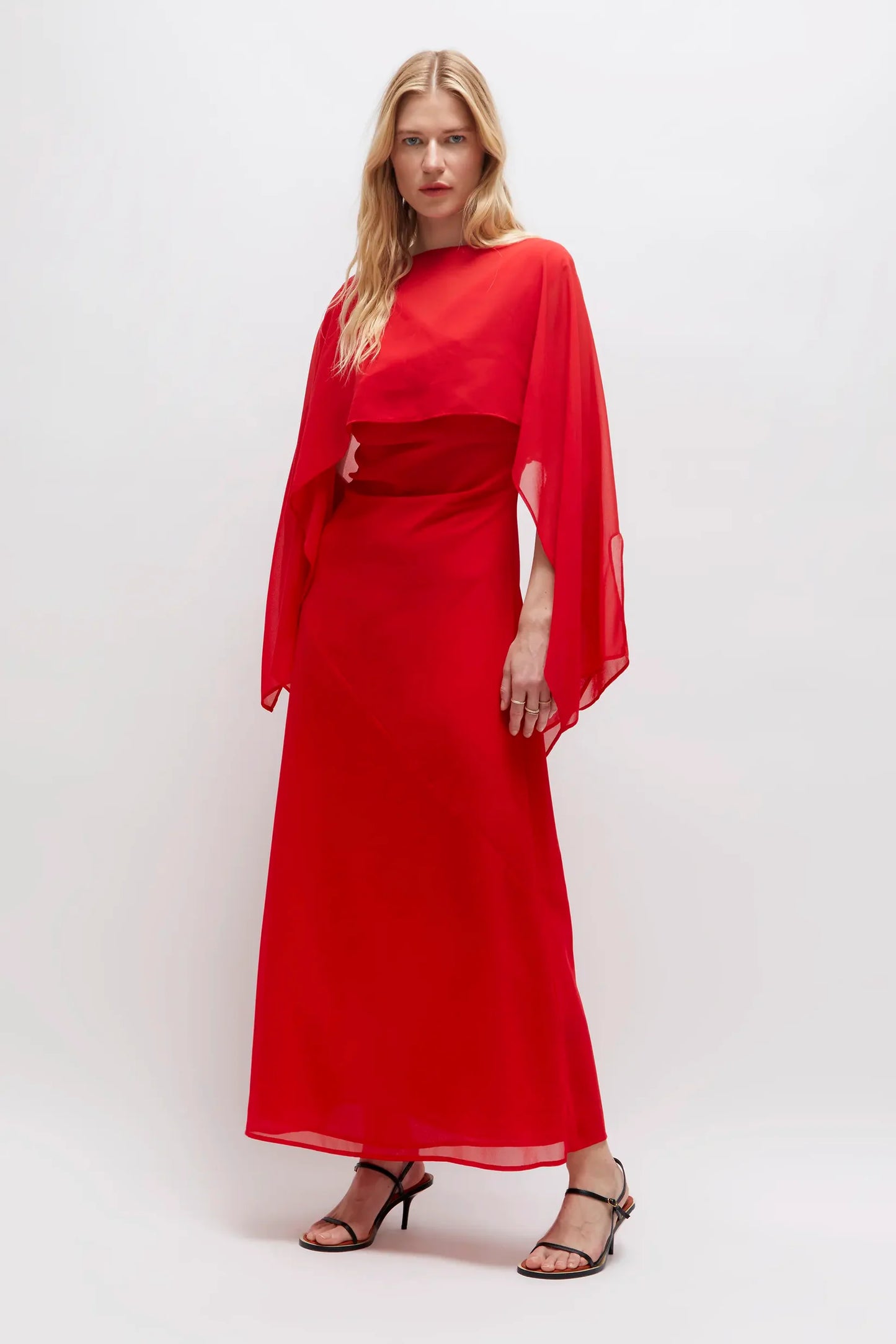 RED CHIFFON MULTI-POSITION CAPE