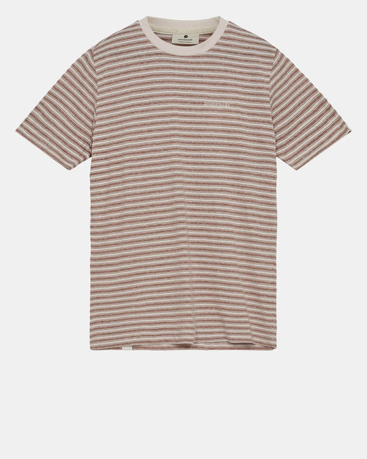 AKROD S/S COT/LINEN STRIPE TEE - COGNAC