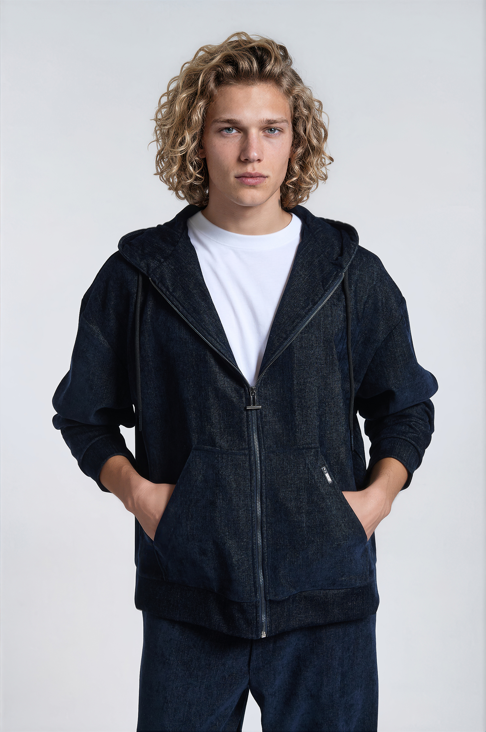P-2333_016_01 Denim-Look Velur Ζακέτα με Κουκούλα - Image 1